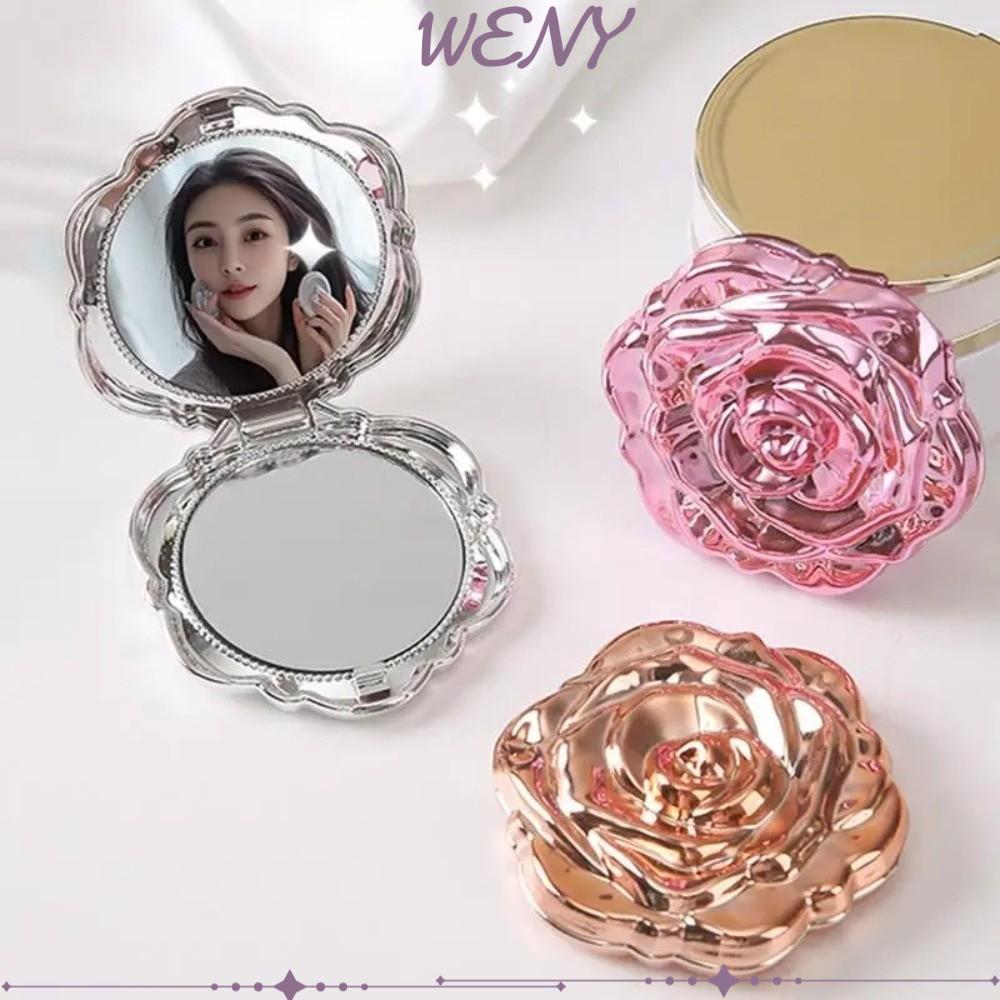 Gương hoa hồng WENY, Gương trang điểm gấp kích thước nhỏ, Gương mỹ phẩm tròn dài thanh lịch Du lịch