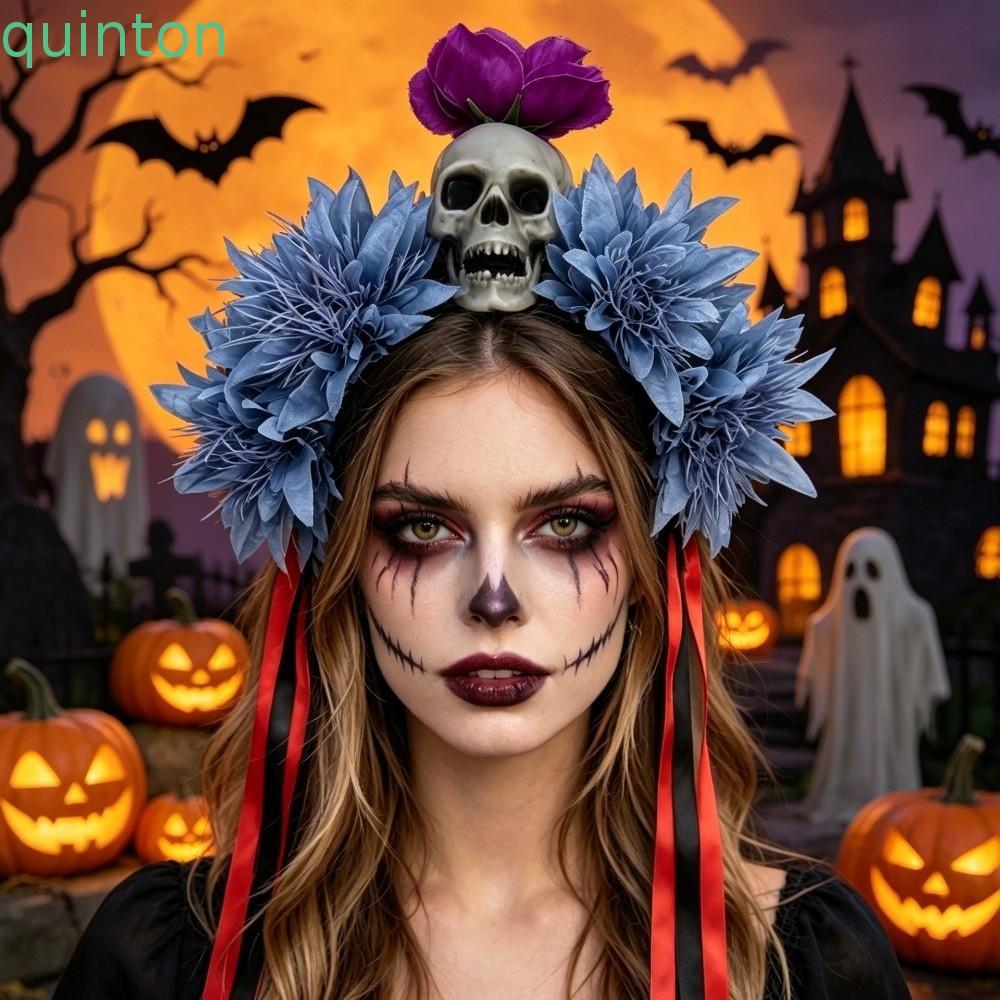 QUINTON Halloween Băng Đô, Hoa Mô Phỏng Hoa Hồng Halloween Đầu Lâu Băng Đô, Đạo Cụ Đảng Màu Trơn Đầu