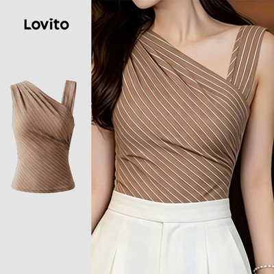 (New Arrival) Lovito Áo kiểu bất đối xứng mùa xuân hè màu khaki thanh lịch cho nữ LK7AD406