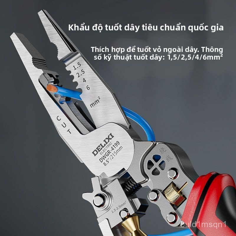 Kìm tuốt dây điện Delixi kèm bút thử điện, kìm nhọn đa năng chuyên dụng cho thợ điện