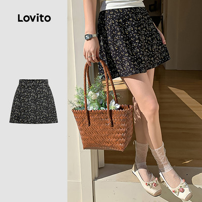 (New Arrival) Lovito Váy đen đơn giản mùa xuân/hè váy dài cho nữ L197AD1065