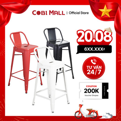 Ghế Bar Chân Kim Loại Có Tựa Lưng Chịu Lực Tốt, Màu Đen/Đỏ – Cobi Home