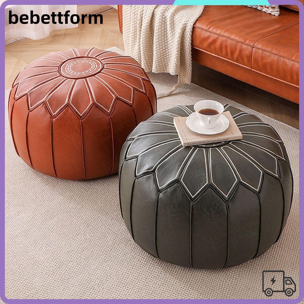 LUCKY Fillable Ottoman Pouf, Thêu Họa Tiết Da PU Bảo Quản Ottoman, Phong Cách Ma-rốc Hình Tròn Tròn 