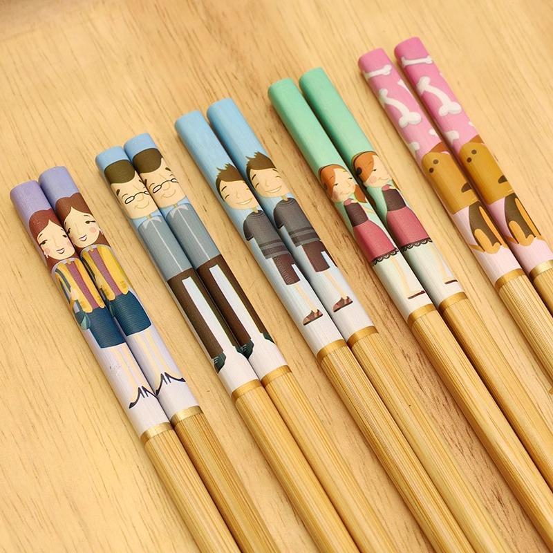 Sáng Tạo Gia Đình Tre Đũa Tre Chuyên Dụng Gia Đình 5-20 Đôi Dài Hộ Gia Đình Dễ Thương 5 Màu Đũa