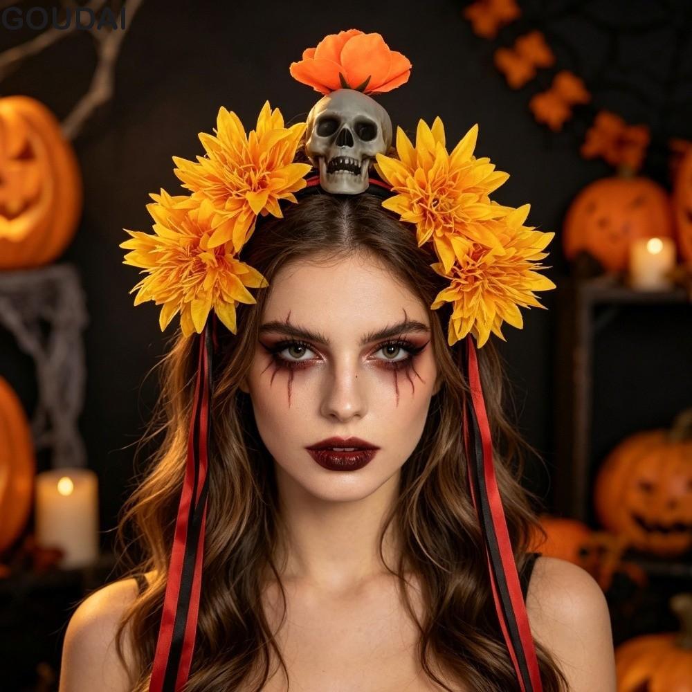 GOUDAI Halloween Đầu Lâu Băng Đô, Hoa Hồng Đáng Sợ Halloween Băng Đô, Halloween Cung Cấp Màu Trơn Đầ