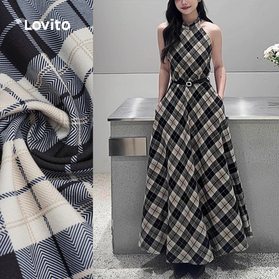 Lovito thanh lịch Đầm nữ xuân hè hở vai dây kéo phong cách L171ED005