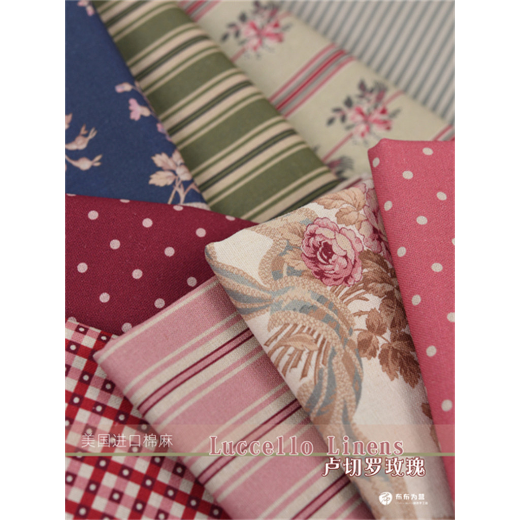 Vải Lanh Cotton Nhập Khẩu Mỹ Handmade Chắp Vá Luccello Linens Carcello Rose J6
