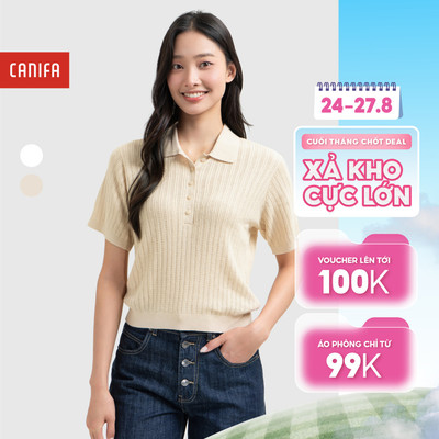 Áo len polo cộc tay nữ, áo len Mongtoghi nữ mùa hè cổ bẻ chất liệu mềm mịn thoáng mát CANIFA 6TE26S007