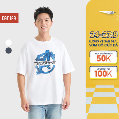 Áo phông nam CANIFA áo thun 100% cotton mềm mại thoáng khí cộc tay có hình in 8TS26S007