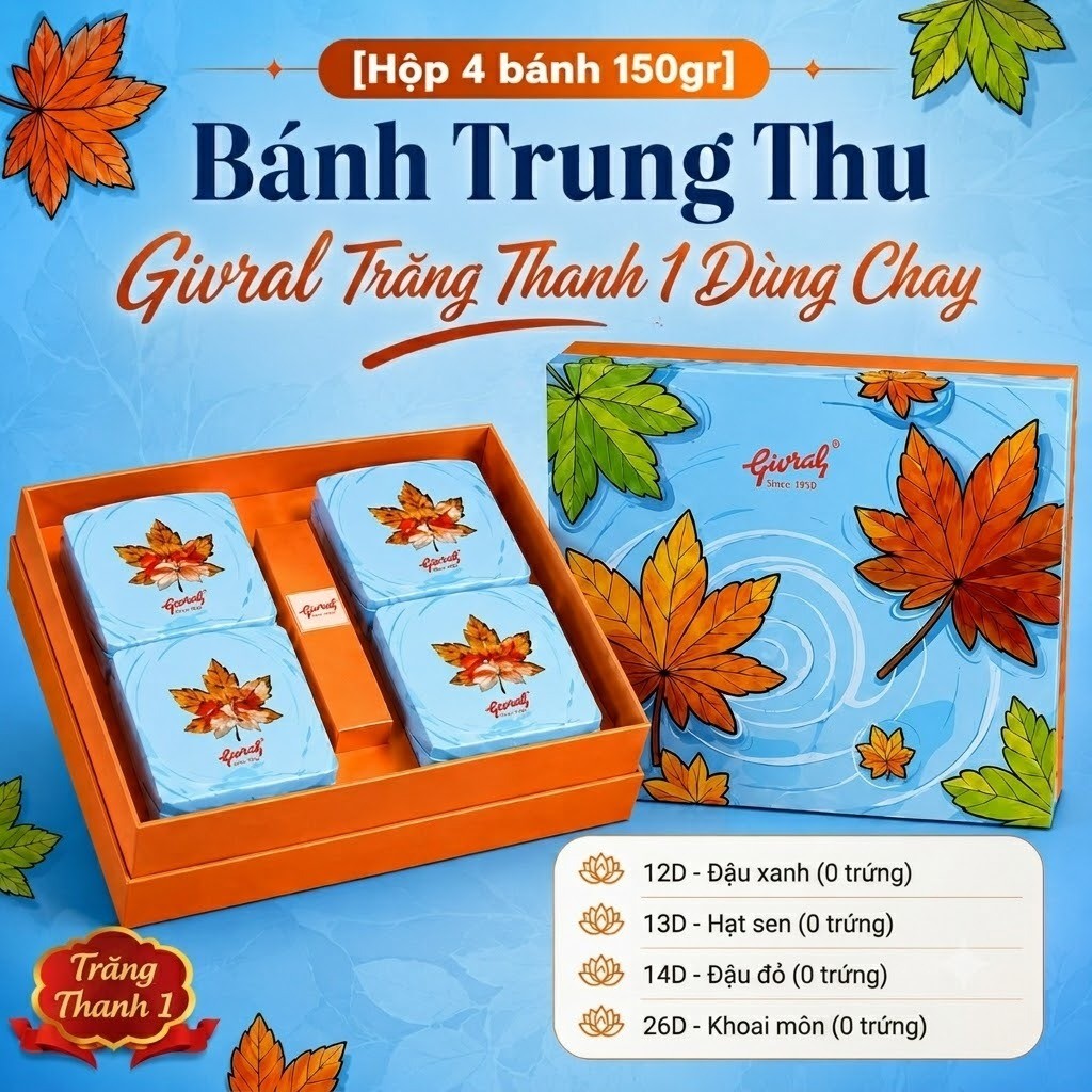 [Hộp 4 Bánh 150gr] Bánh Trung Thu Givral Trăng Thanh 1 Dùng Chay