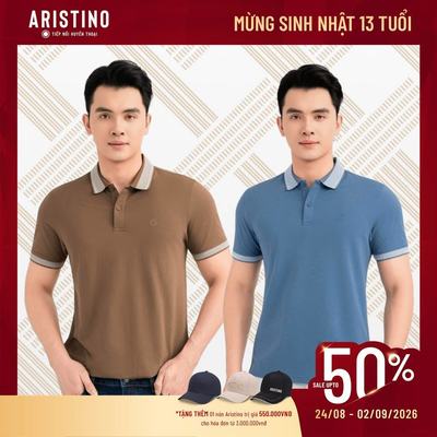Áo polo nam ARISTINO Regular fit, chất liệu Cotton Organic mềm mại, màu sắc trẻ trung - APS165EDP01