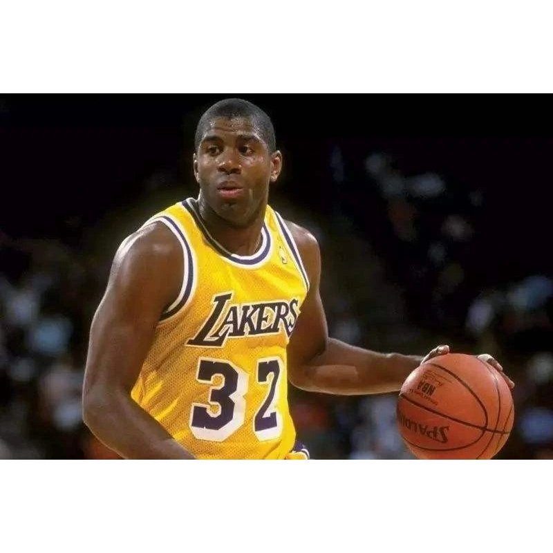 Lakers Không. 32 Magician Johnson Vàng Nhãn Lưới Retro Jersey NBA Jersey
