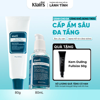 Combo Tinh chất Dear, Klairs Rich Moist Soothing Serum 80ml + Kem dưỡng Dear, Klairs Rich Moist Soothing Cream 80g [FS]