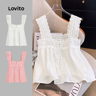(KOL‘s pick) Lovito Áo ba lỗ ren trơn phong cách Boho cho nữ L100MD371