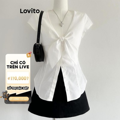 (Phong cách thường ngày)Lovito Áo sơ mi có nút ren trơn thông thường cho nữ L87ED024