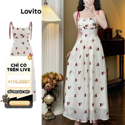 (Live Hosts' pick) Đầm Lovito Kỳ nghỉ ráp vải xếp nếp họa tiết hoa phối dây tương phản cho nữ LNE51425