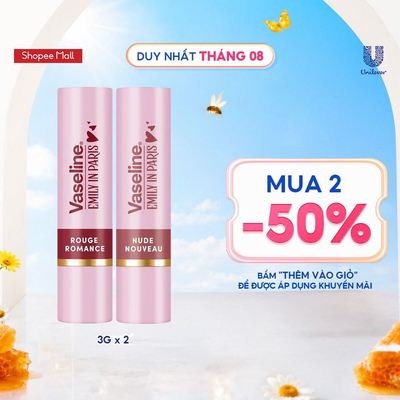 [PHIÊN BẢN GIỚI HẠN] Combo 2 Son dưỡng môi Vaseline Emily In Paris 3g (Nude Nouveau & Rouge Romance)