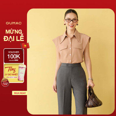 Áo sơ mi nữ GUMAC form suông phối nẹp vai có nắp túi giả  AF10035
