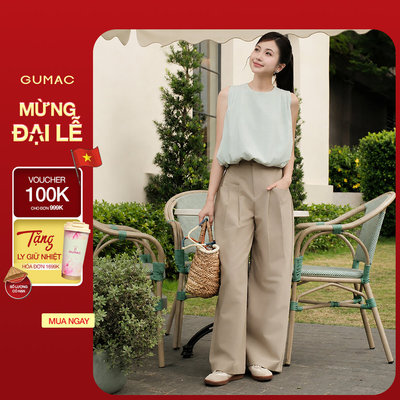 [VOUCHER 25%] Quần Kaki Nữ Gmorning - GUMAC Ống Rộng Xếp Ly Túi Tam Giác Một Lớp Dễ Phối Đồ Đi Làm Đi Chơi YQJG06023