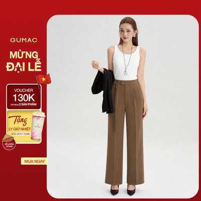 Quần Tây Nữ GUMAC Ống Suông Lưng Cao Cạp Cao Phối Dây Thắt Nơ Có Túi Thanh Lịch LQF1012 - LQG0501 - LQG08091