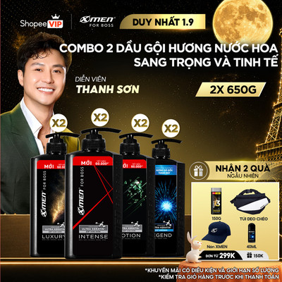 [SVIP] Combo 2 Dầu Gội Nam XMen for Boss 650g/chai Hương Nước Hoa Châu Âu-4 Mùi Hương Sang Trọng