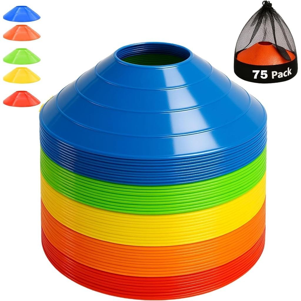 75/50/25 Pack, Pro-Grade Soccer Training Cones Set, Durable Agility Soccer Cones with Carry Bag & St