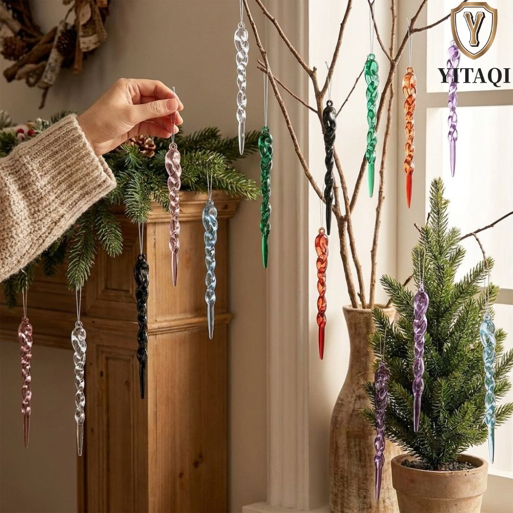 YITAQI 12 Chiếc Mặt Dây Icicle Giáng Sinh, Đồ Trang Trí Icicle Cây Giáng Sinh Acrylic Chống Vỡ, Sáng