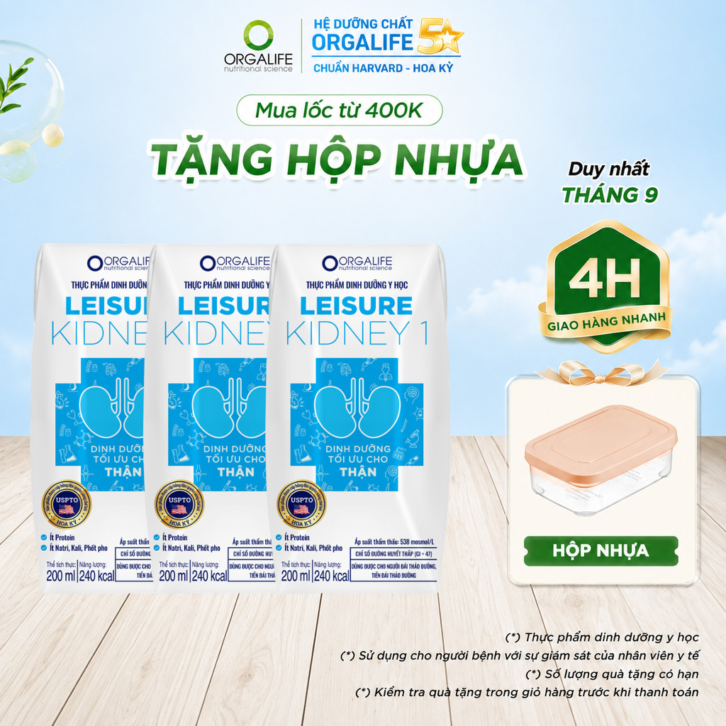 Lốc 3 Hộp LEISURE KIDNEY 1 Soup Uống Dinh Dưỡng Công Thức Hỗ Trợ Giảm Protein (200ml/Hộp)
