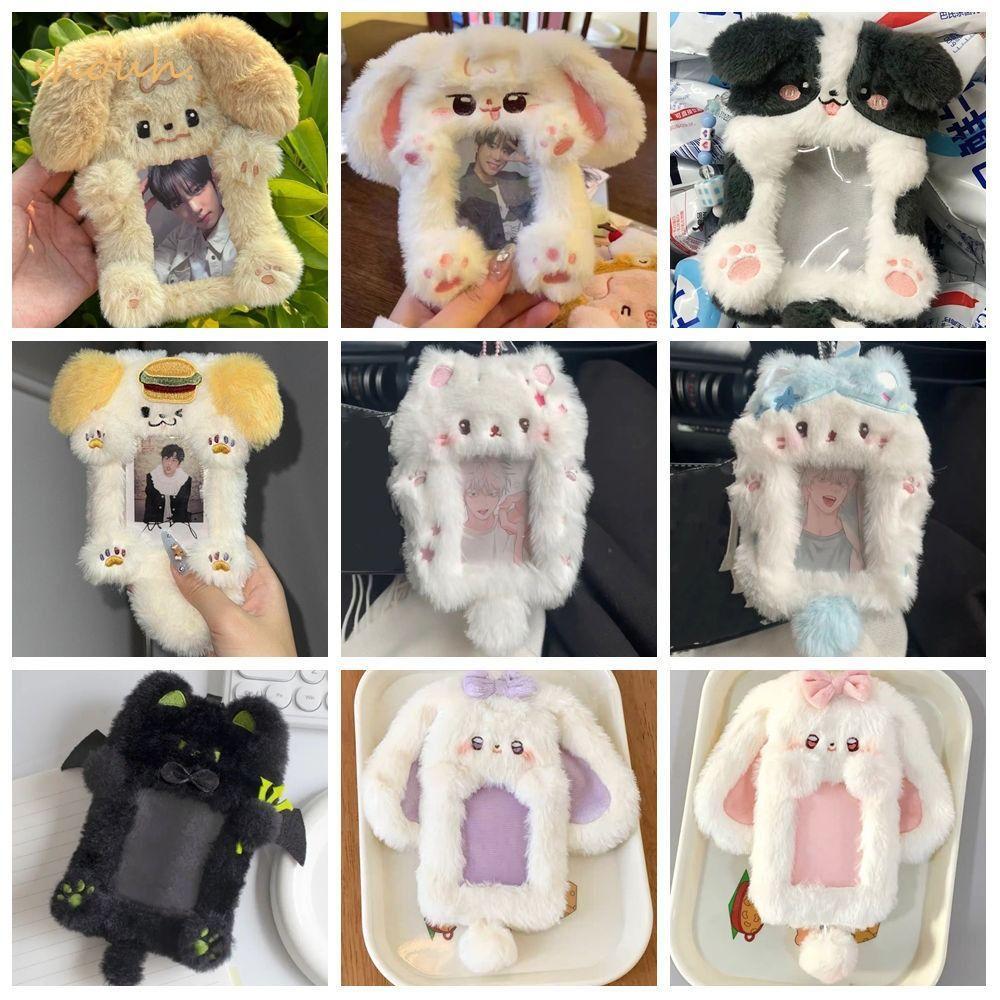 SHOUH Photocard, Thỏ / Chó / Mèo Hộp Đựng Thẻ Ảnh Đa Năng, Hoạt Hình Sang Trọng Thỏ Tai To / Border 
