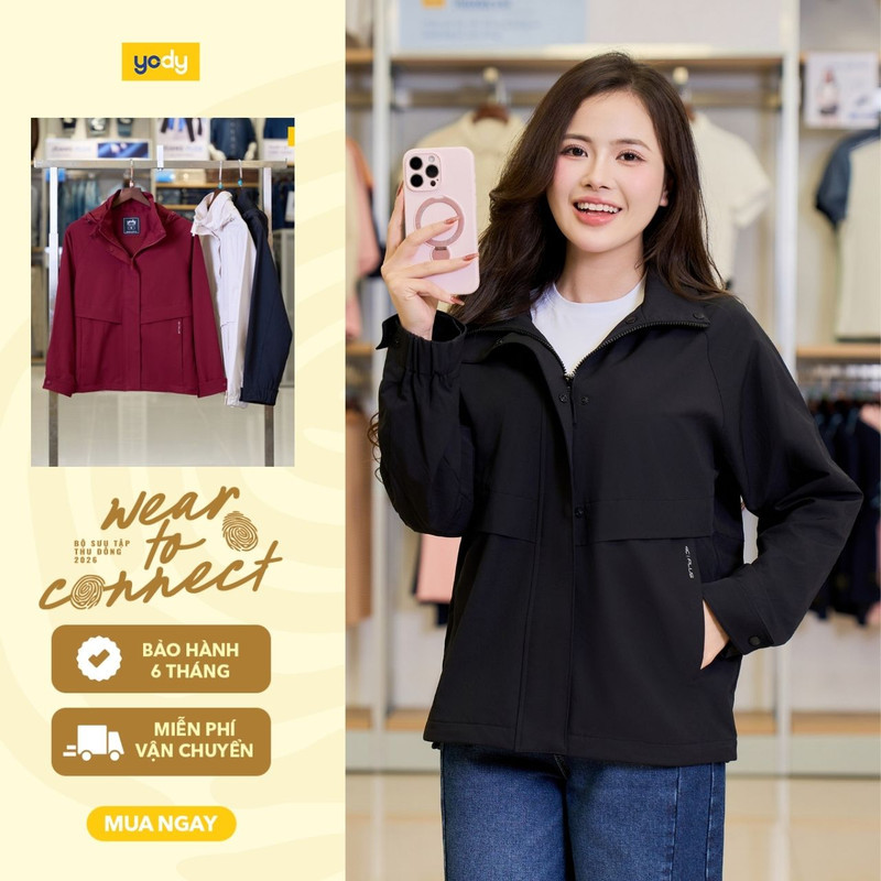 Áo khoác gió nữ 4c plus dáng suông YODY cản gió cản bụi co giãn 4 chiều WCWC25F025