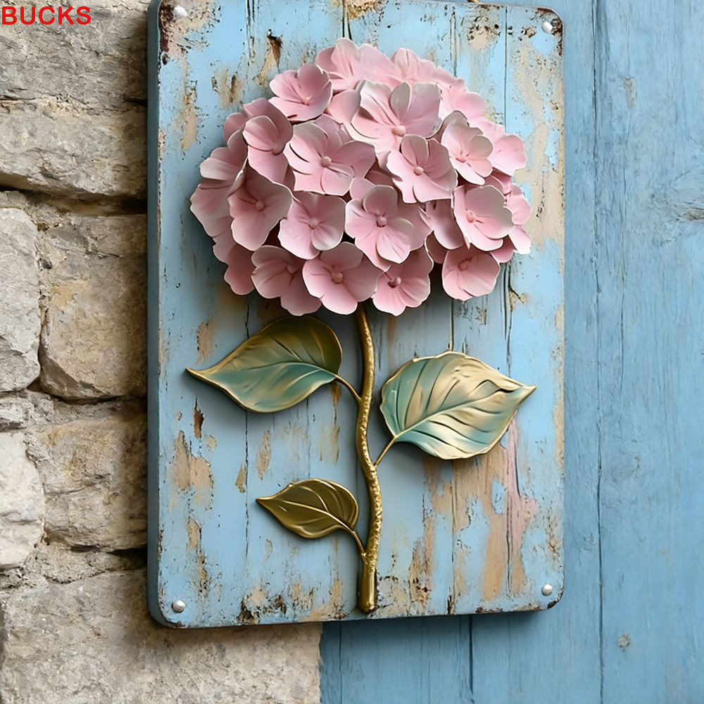 BUCKS Hydrangea Iron Sign, Creative Sweet Hydrangea Treo Tường, Vintage Tinh Tế Retro 5D Hoa Trang T