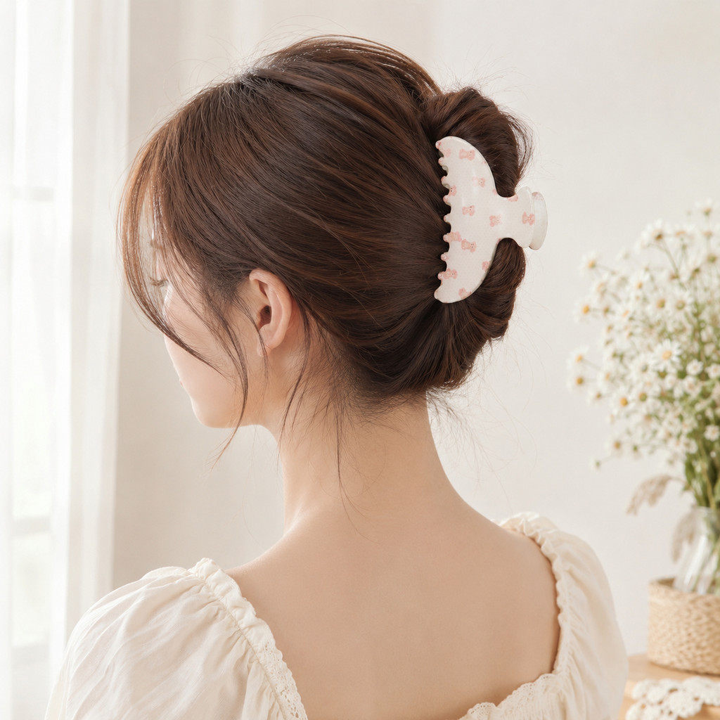 Ins Style Cartoon Bear Hair Claw Semicircle Shark Clip Girl Half‑Tie Accessory Simple Soft Headdress