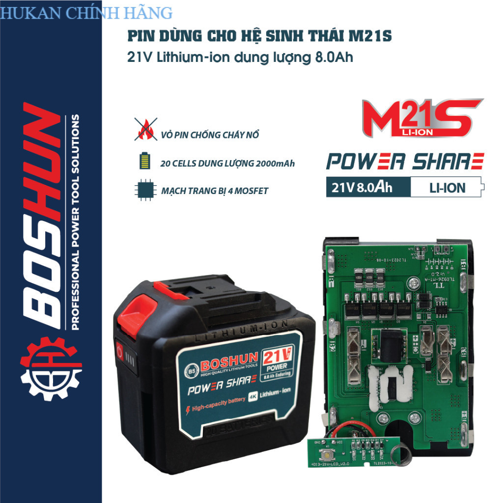 Pin Boshun các loại 10cell - 15cell - 20cell - Vỏ pin ABS chống va đập  - Chính Hãng HUKAN CHÍNH HÃN