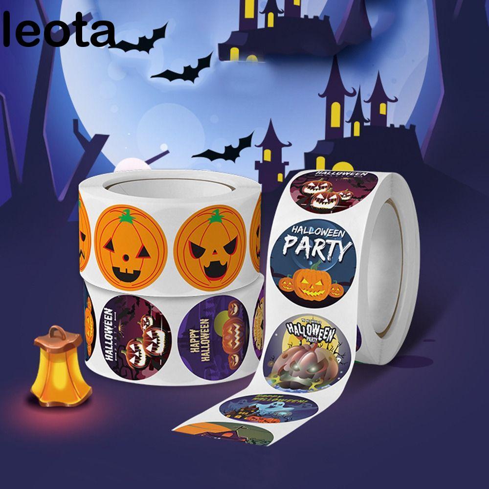 LEOTA 500 Cái / cuộn Nhãn Halloween, Nhãn Dán Bí Ngô Halloween Ma Tự Dính, 500 Cái / Cuộn Không Khô 
