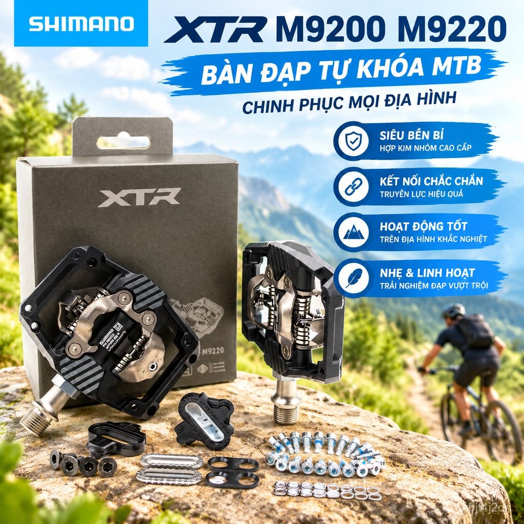 Pedal xe đạp địa hình SHIMANO XTR M9200/M9220 chống trượt, phụ kiện chính hãng bền đẹp