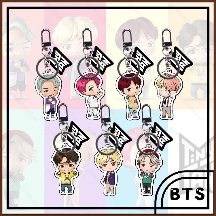 BTS Móc Khóa K-pop Bangtan Boys Móc Khóa Đôi Mặt BT21 Móc Chìa Khóa RM Jin SUGA J-Hope JiMin V Jung 
