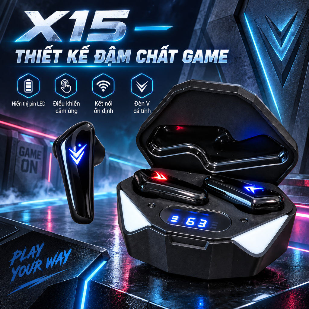 Tai nghe không dây Bluetooth X15 Tws, Tai nghe chơi game
