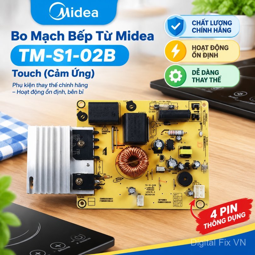 Bo mạch chính bếp từ Midea TM-S1-02B cảm ứng 4 chân, chính hãng bền đẹp