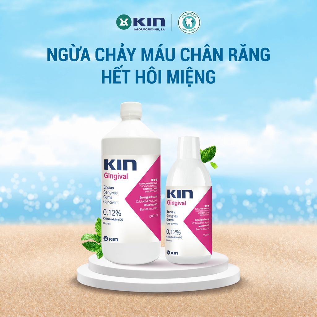 Nước Súc Miệng KIN Gingival Cho Hôi Miệng, Chảy Máu Chân Răng, Viêm Nướu, Không Cồn, 250ml/1000ml