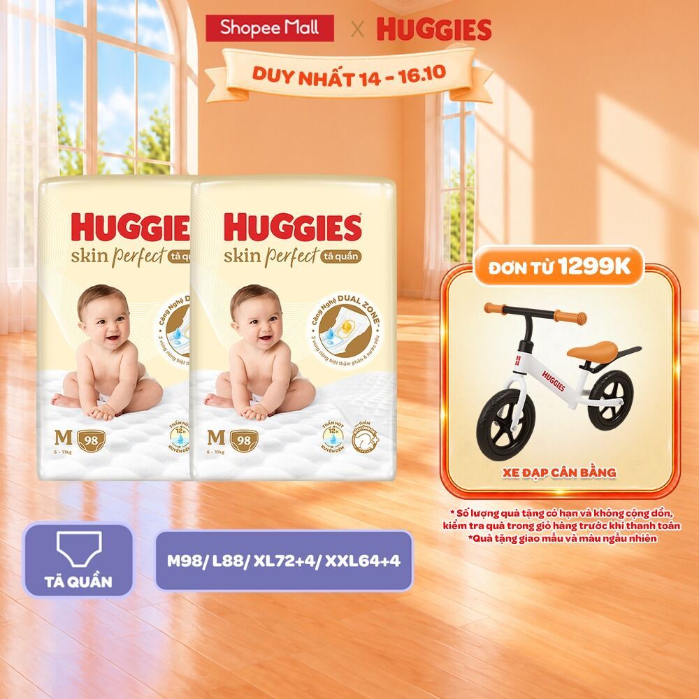 Combo 2 gói Tã/Bỉm quần Huggies Skin Perfect Mega cỡ M/L/XL/XXL với 2 vùng…