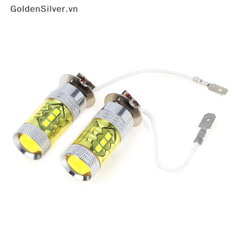 GoldenSilver 2 Đèn LED Sương Mù 12-24V H3 80W 16 SMD Đèn LED Ô Tô Sương Mù Màu Vàng Cao Cấp VN