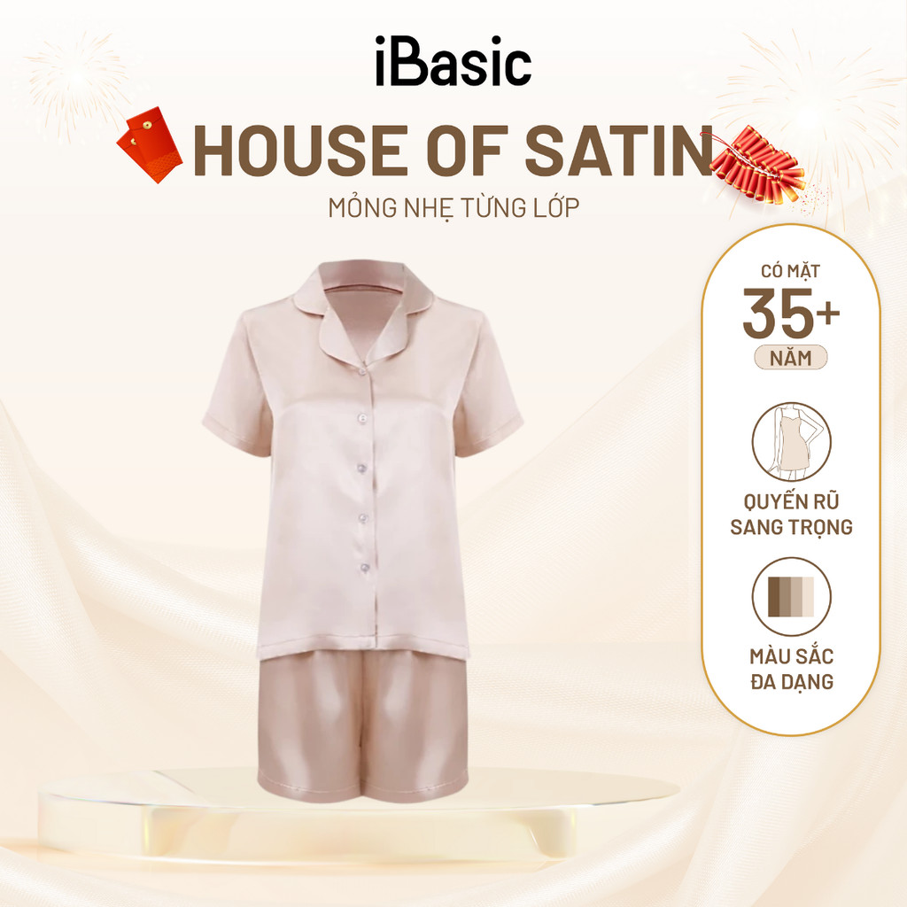 Đồ bộ mặc nhà nữ iBasic lụa satin áo tay ngắn quần đùi HOMW069
