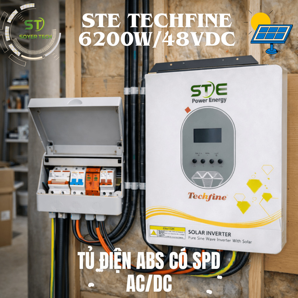 INVERTER SOLAR TECHFINE STE 6200W/48VDC CHẠY ĐỘC LẬP CÓ TỦ ĐIỆN ABS CÓ SPD AC/DC LẮP SẴN