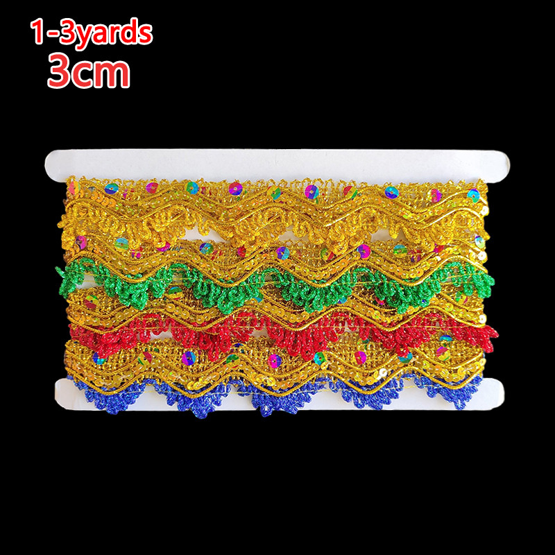1-3Yards Ruy Băng Vàng Ren Viền Móc Đỏ Xanh Xanh Lá Cây May Thủ Công May Vá Đầm Quần Áo Thêu Biên Gi