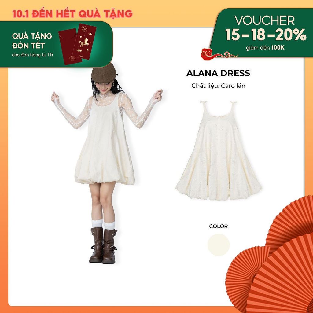 Đầm babydoll nữ dáng ngắn cổ vuông THE C.I.U, váy hai dây kiểu form rộng – Alana Dress (KO KÈM ÁO TA