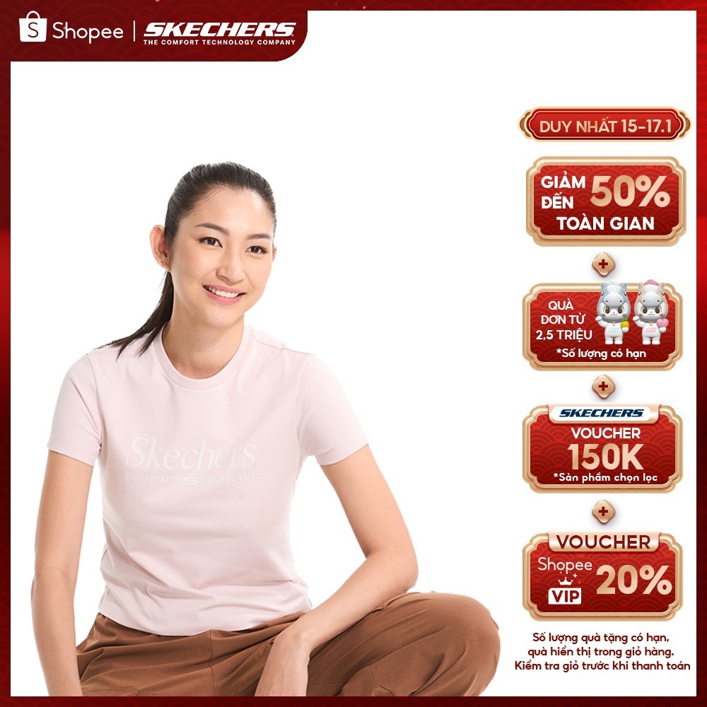 Áo Thun Tay Ngắn Nữ Skechers Lifestyle Physical Academia Collection Lounge Short Sleeve Tee - SL125W