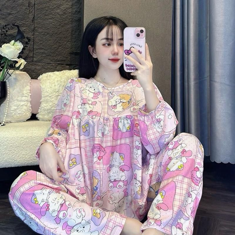 BBD MÃ 2   Khánh An Shop Babydoll KA129 - Đồ Bộ Tole Lanh Nữ Mặc Nhà Áo Cổ Tròn Tay Dài Quần Dài Nhi
