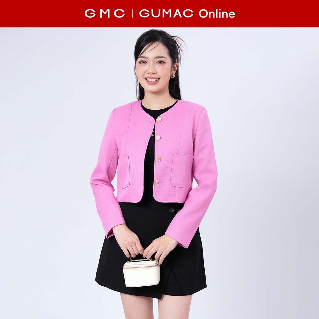 Áo khoác dạ nữ GUMAC dáng lửng cổ tròn tay dài có đệm vai chất bố đứng form LOWF1110