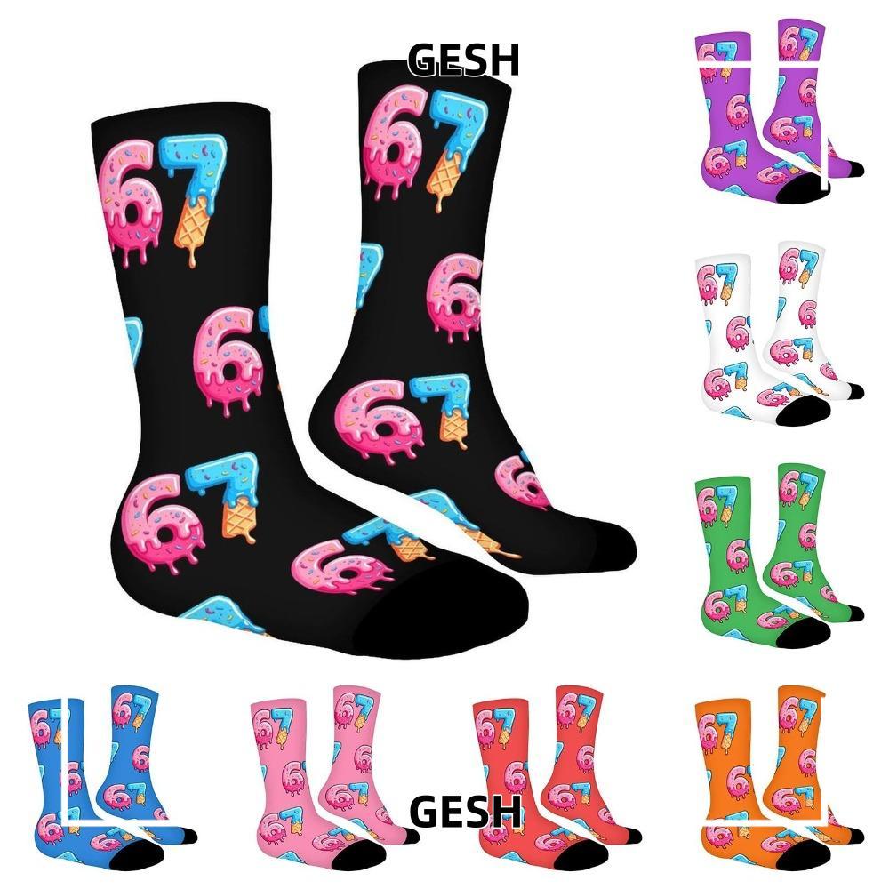 Tất kem GETH 67 Meme, Tất dài hoạt hình ấm áp 67 Meme Crew, Vớ sáng tạo Cotton nhẹ thoáng khí ngộ ng