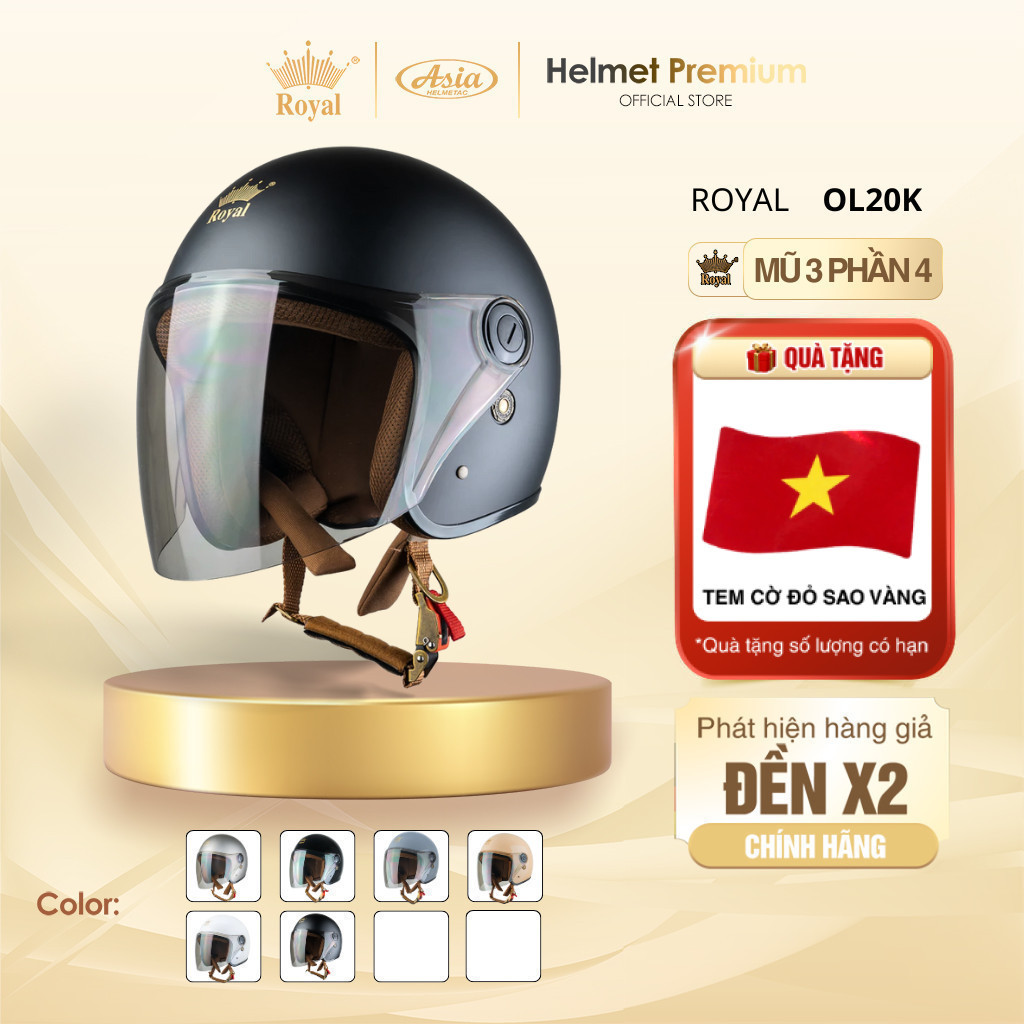 [ĐỘC QUYỀN] Mũ Bảo Hiểm 3/4 Royal OL20K Có Kính Chính Hãng Cho Nam Nữ Bán Chạy, Nón Thời Trang